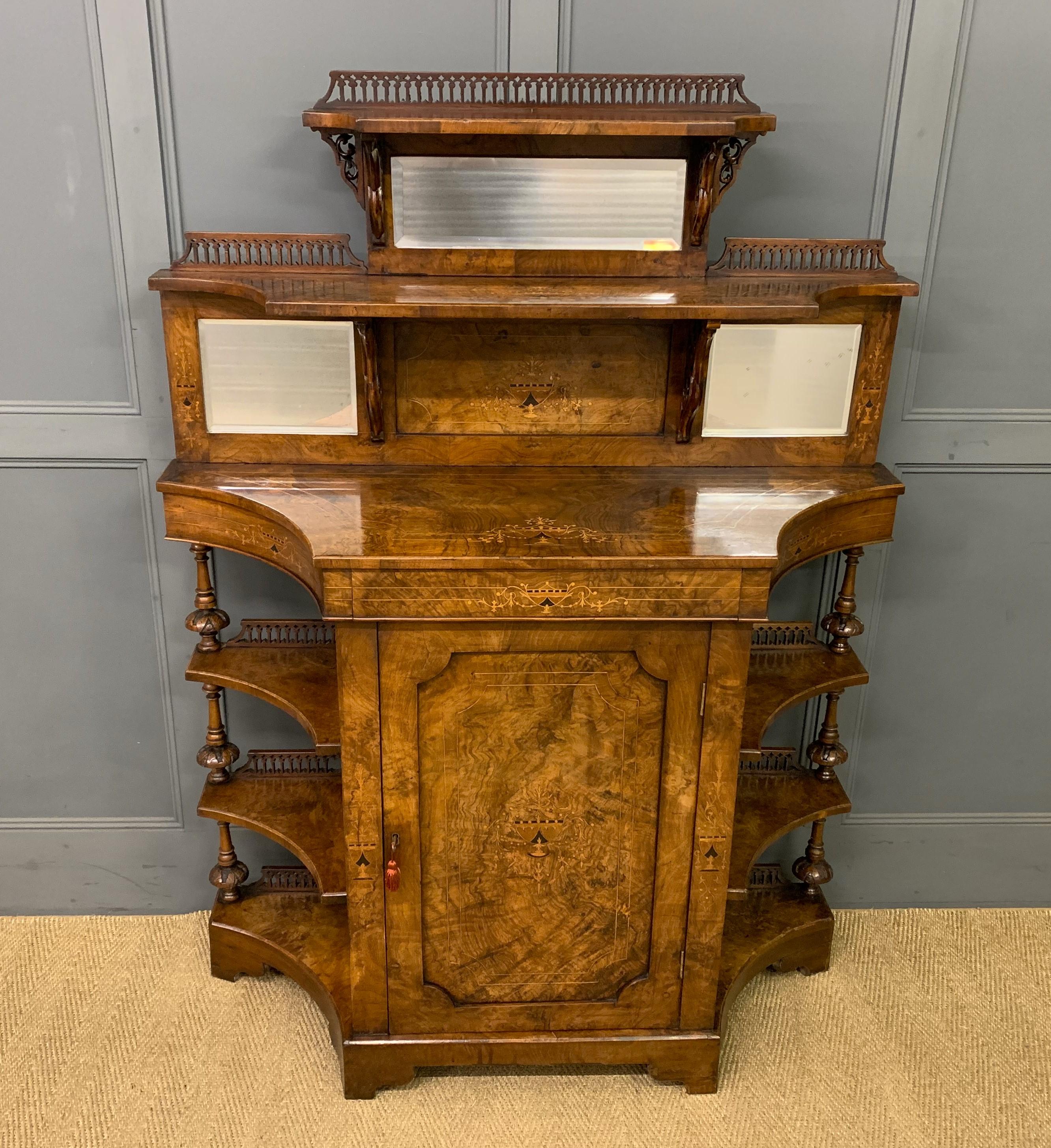 Victorian Inlaid Burr Walnut Chiffonier / Whatnot