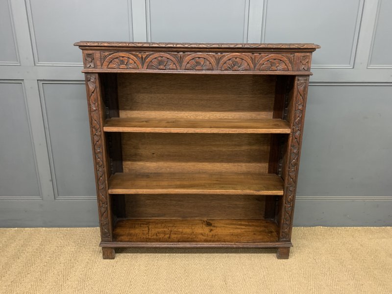 Carved Oak Open Bookcase