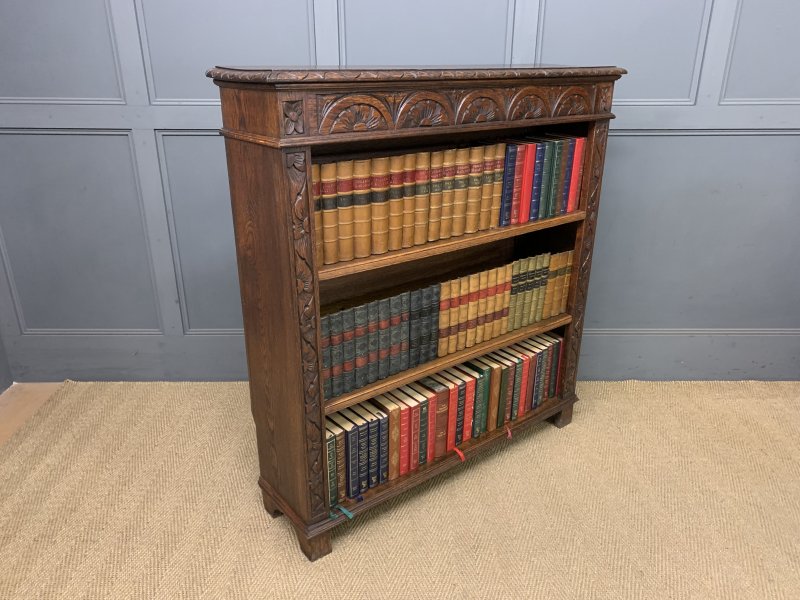 Carved Oak Open Bookcase