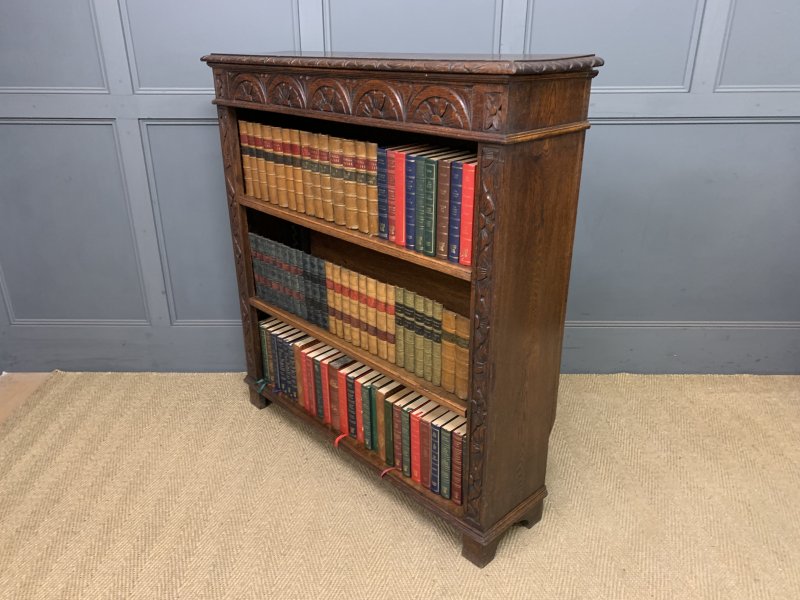 Carved Oak Open Bookcase