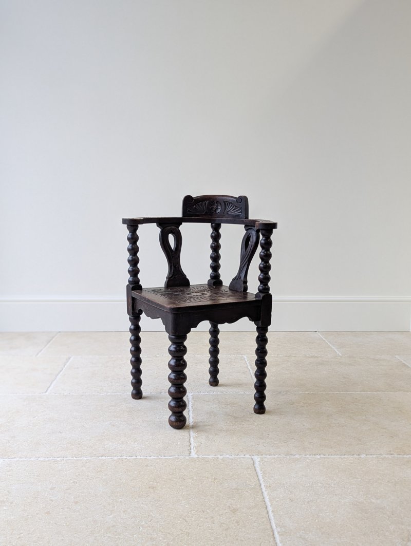 Antique Victorian Carved Oak Bobbin Corner Chair c.1890