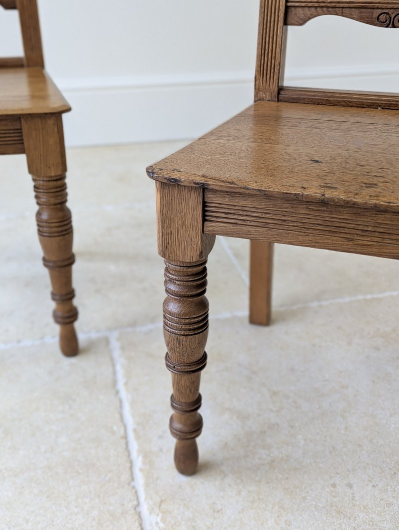 Pair of Antique Victorian Oak Side Chairs with Ceramic Tile Backs c.1890