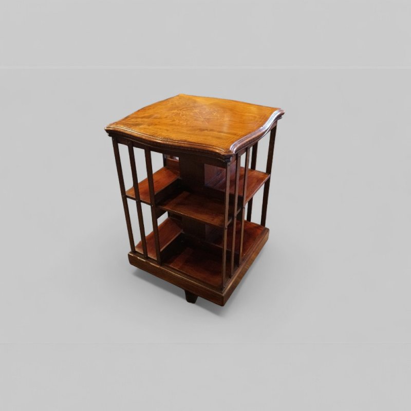 Edwardian inlaid revolving bookcase