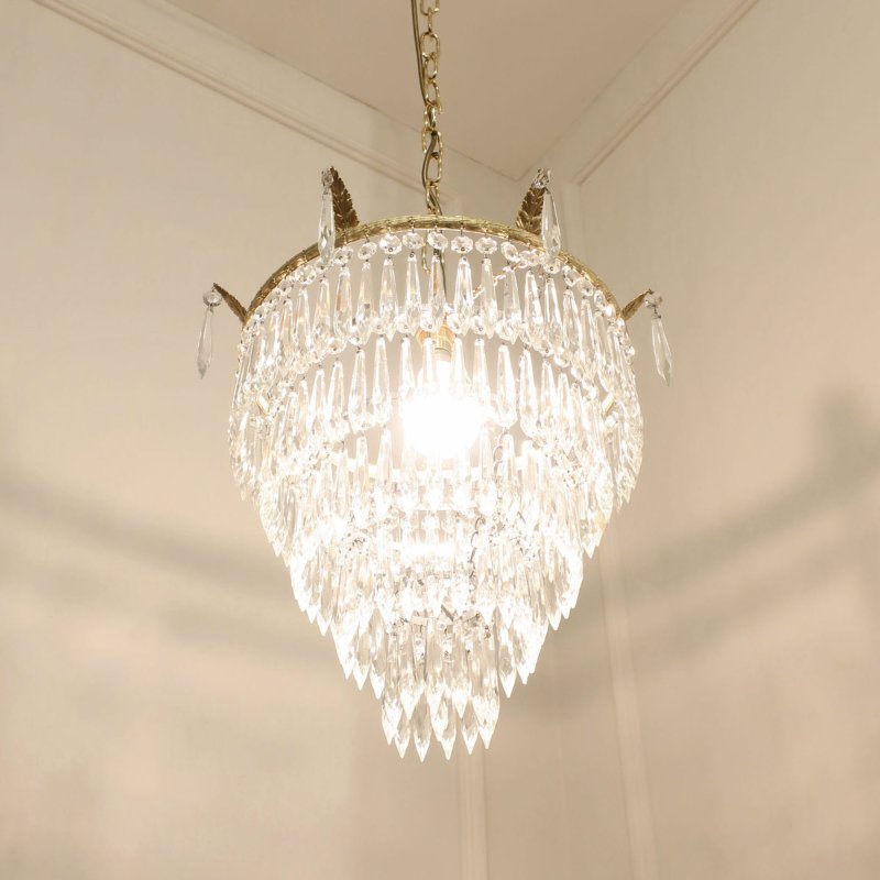Art Deco Five Tier Crystal Glass Chandelier