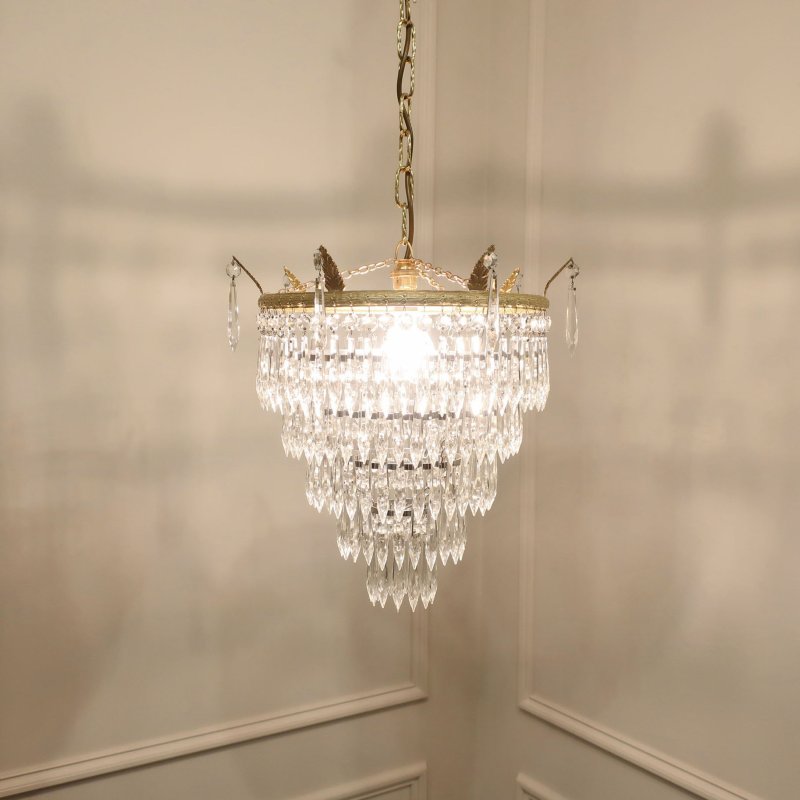 Art Deco Five Tier Crystal Glass Chandelier