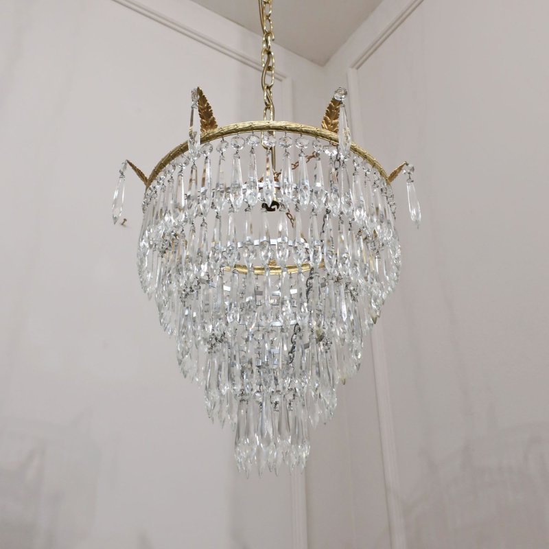 Art Deco Five Tier Crystal Glass Chandelier