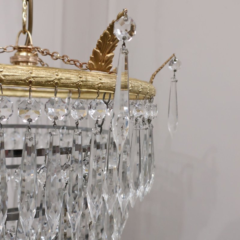 Art Deco Five Tier Crystal Glass Chandelier