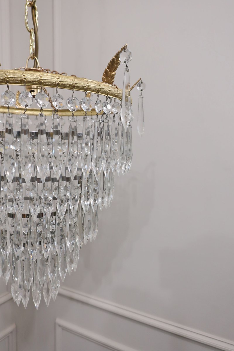 Art Deco Five Tier Crystal Glass Chandelier