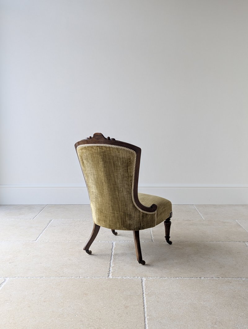 Antique Victorian Walnut Low Bedroom Chair c.1870