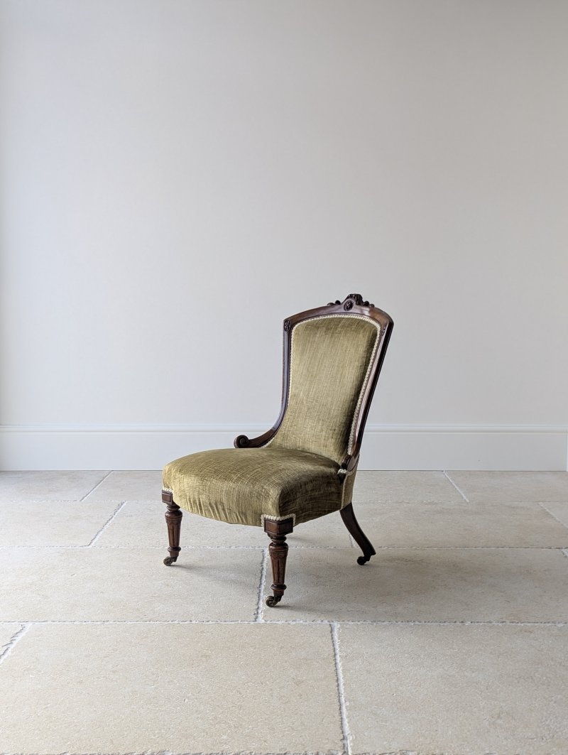 Antique Victorian Walnut Low Bedroom Chair c.1870