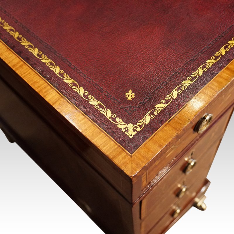 Edwardian inlaid mahogany pedestal desk
