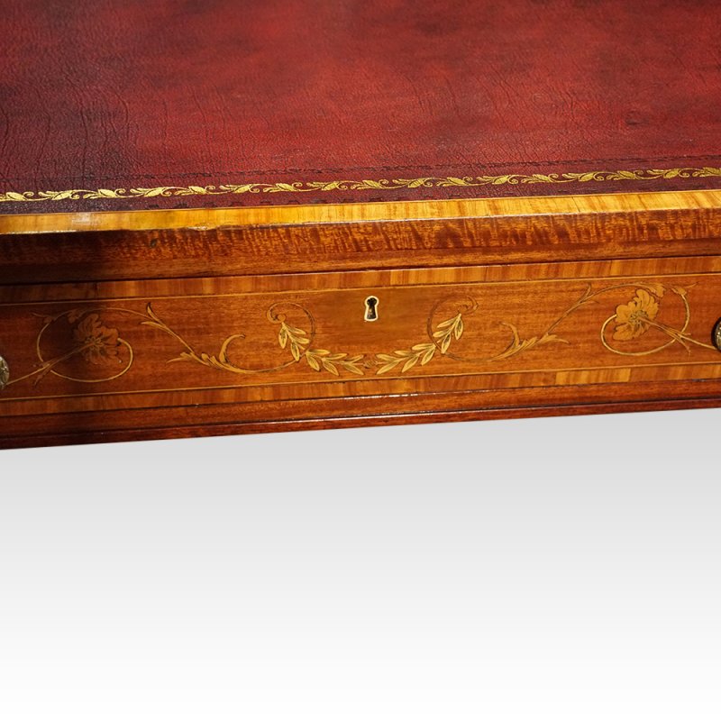 Edwardian inlaid mahogany pedestal desk