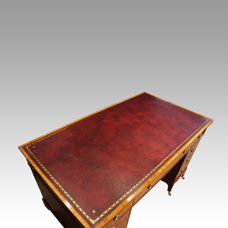 Edwardian inlaid mahogany pedestal desk