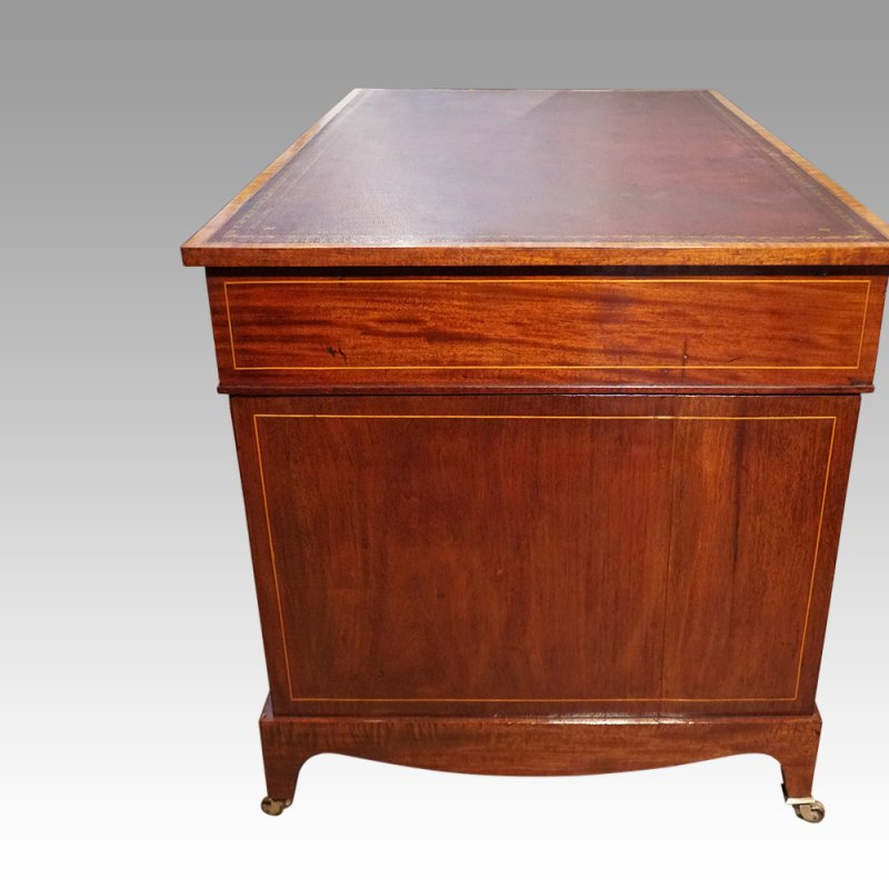 Edwardian inlaid mahogany pedestal desk