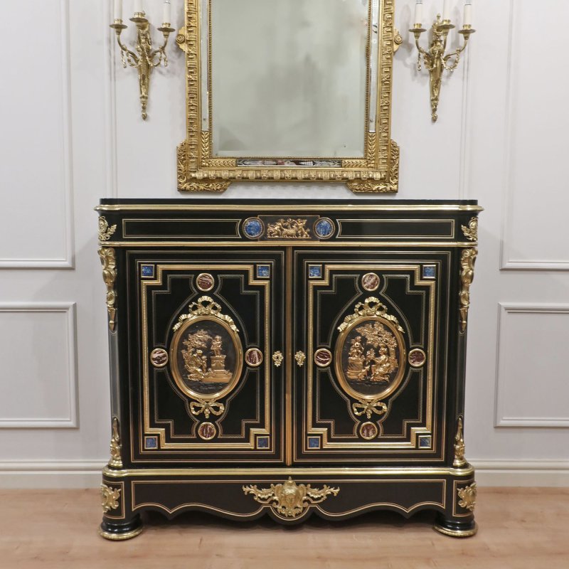 French Louis Philippe Ebonised & Inlaid Side Cabinet Attributed to Monbro