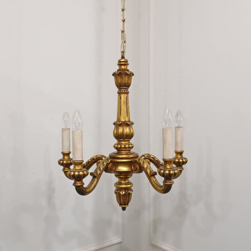 Italian Florentine Giltwood Five Arm Chandelier