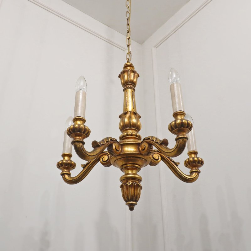 Italian Florentine Giltwood Five Arm Chandelier
