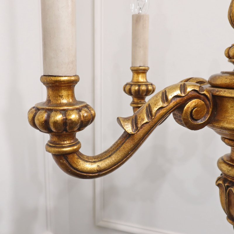 Italian Florentine Giltwood Five Arm Chandelier