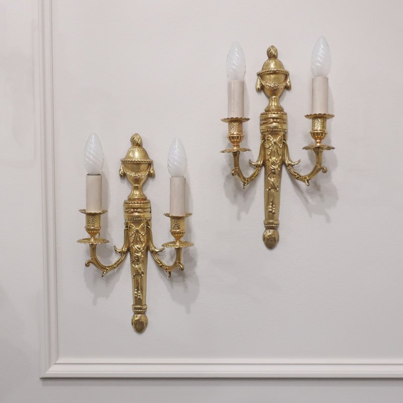 Pair of French Gilt Bronze Twin Arm Wall Lights by Charles Casier