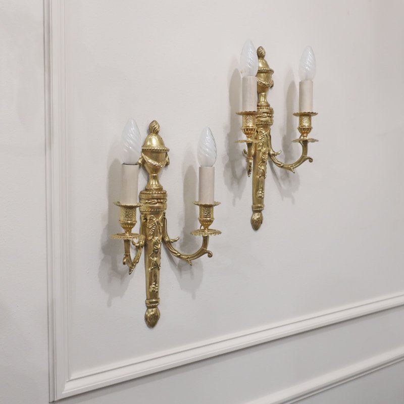 Pair of French Gilt Bronze Twin Arm Wall Lights by Charles Casier