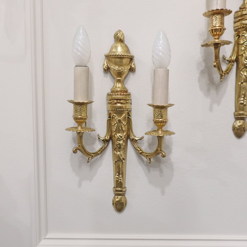 Pair of French Gilt Bronze Twin Arm Wall Lights by Charles Casier