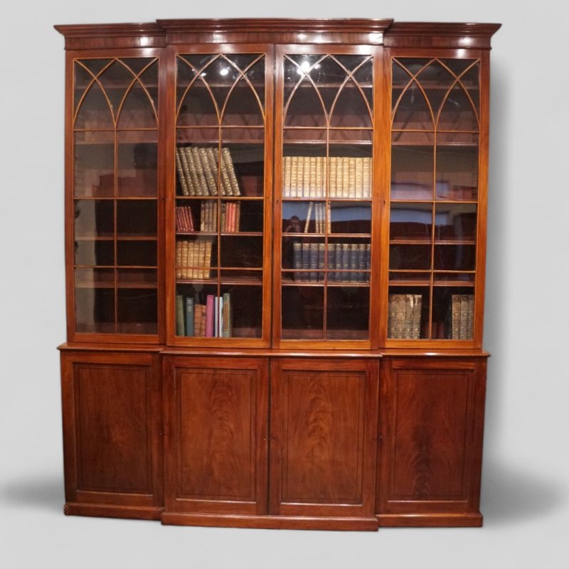 George III mahogany breakfront bookcase