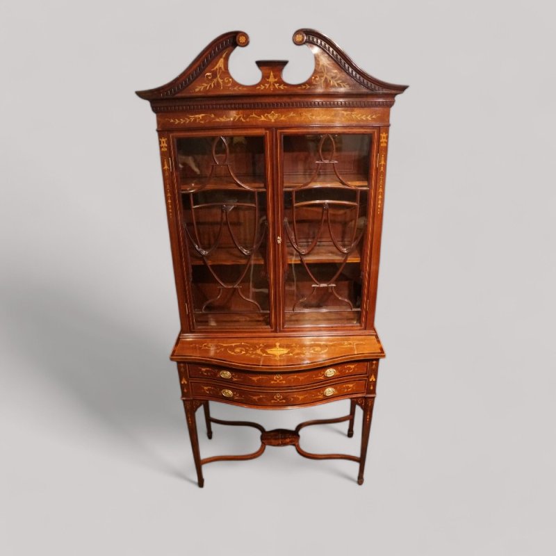 Edwardian inlaid serpentine bookcase