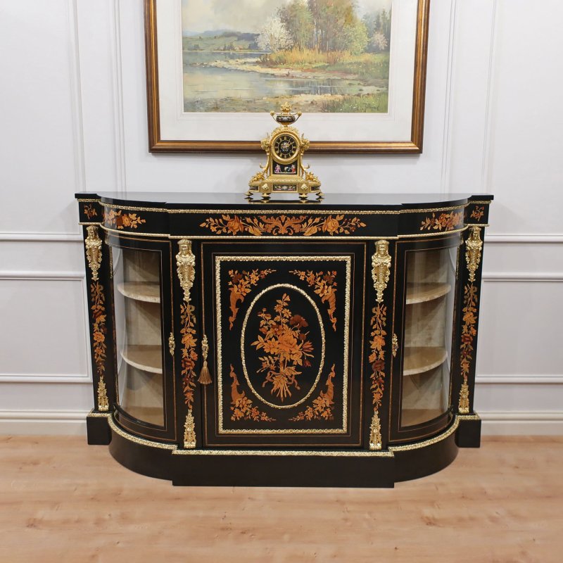 Victorian Ebonised & Marquetry Credenza