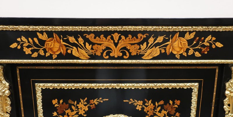 Victorian Ebonised & Marquetry Credenza