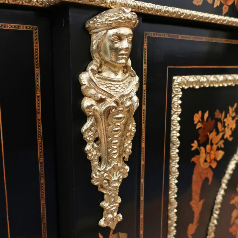Victorian Ebonised & Marquetry Credenza