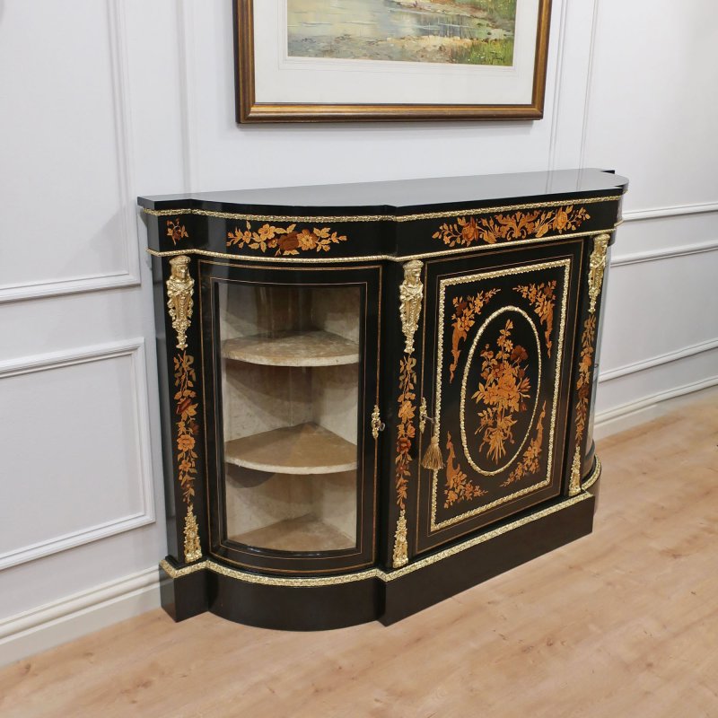 Victorian Ebonised & Marquetry Credenza