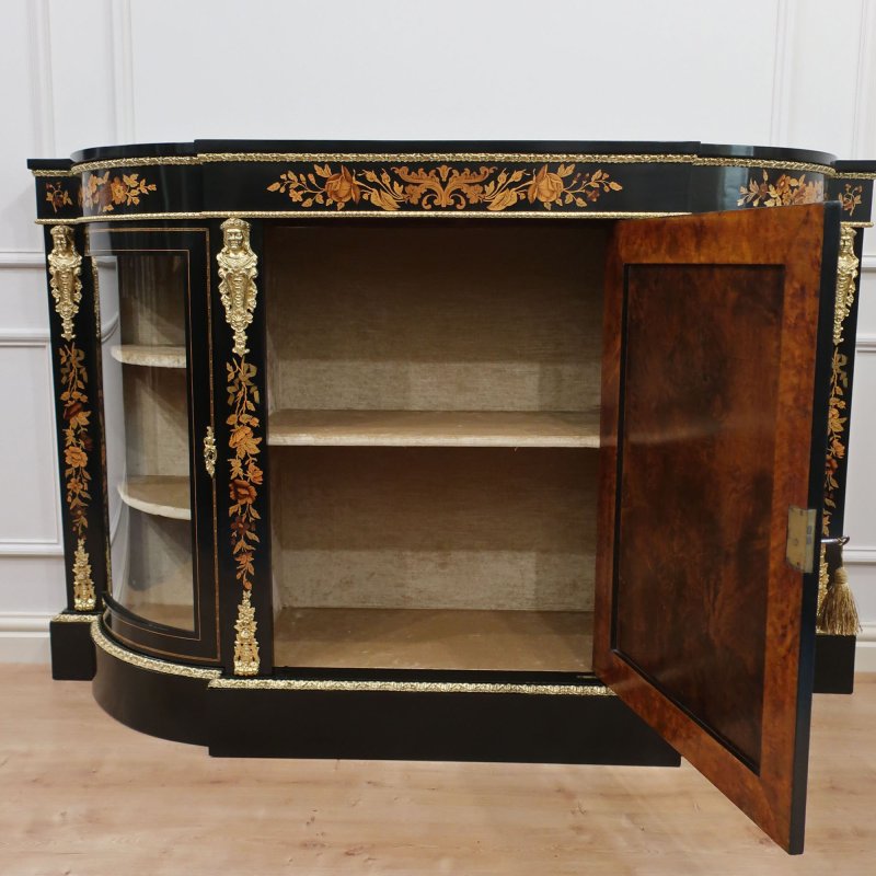 Victorian Ebonised & Marquetry Credenza
