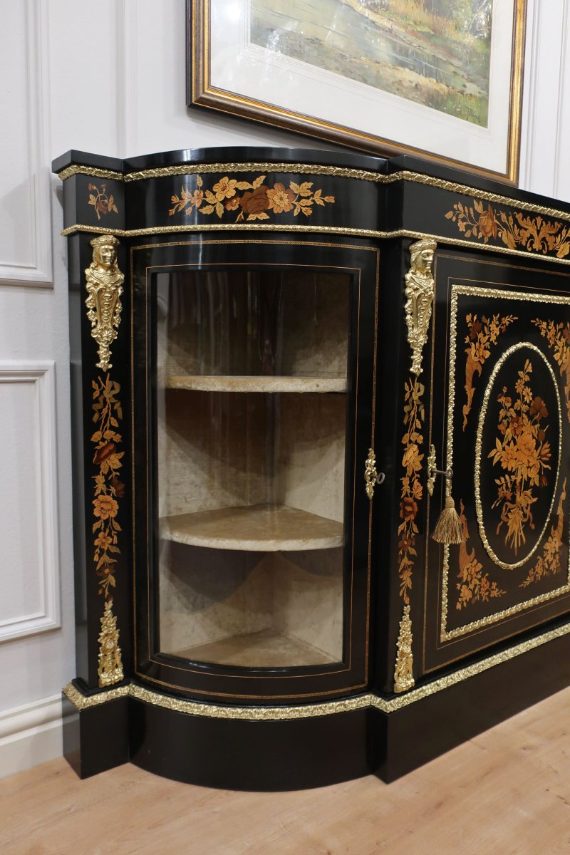 Victorian Ebonised & Marquetry Credenza