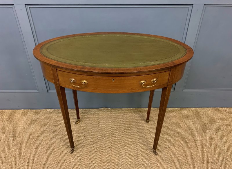 Edwardian Inlaid Mahogany Oval Writing Table