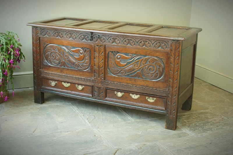 A Rare 17th Century Oak Mule Chest/ Coffer.
