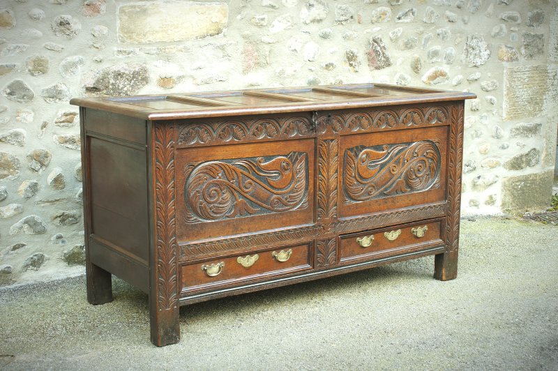 A Rare 17th Century Oak Mule Chest/ Coffer.