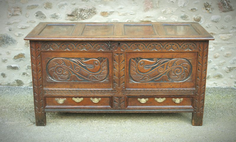 A Rare 17th Century Oak Mule Chest/ Coffer.