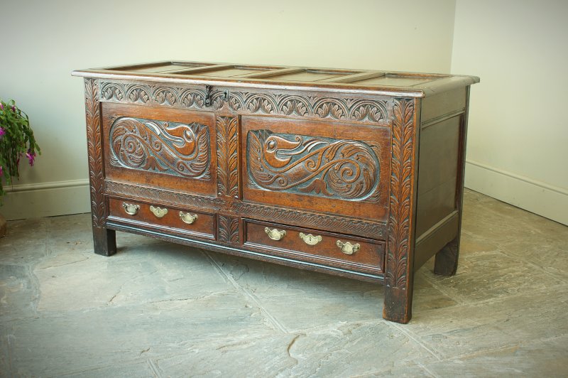 A Rare 17th Century Oak Mule Chest/ Coffer.