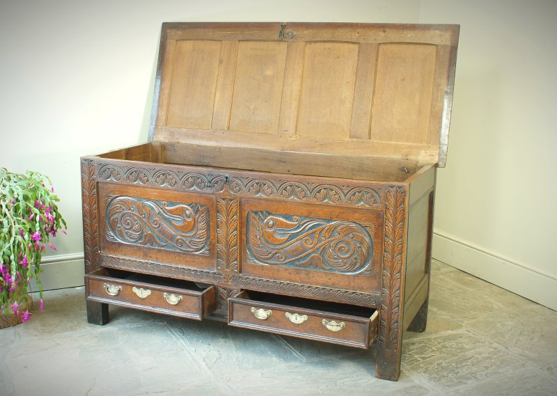 A Rare 17th Century Oak Mule Chest/ Coffer.