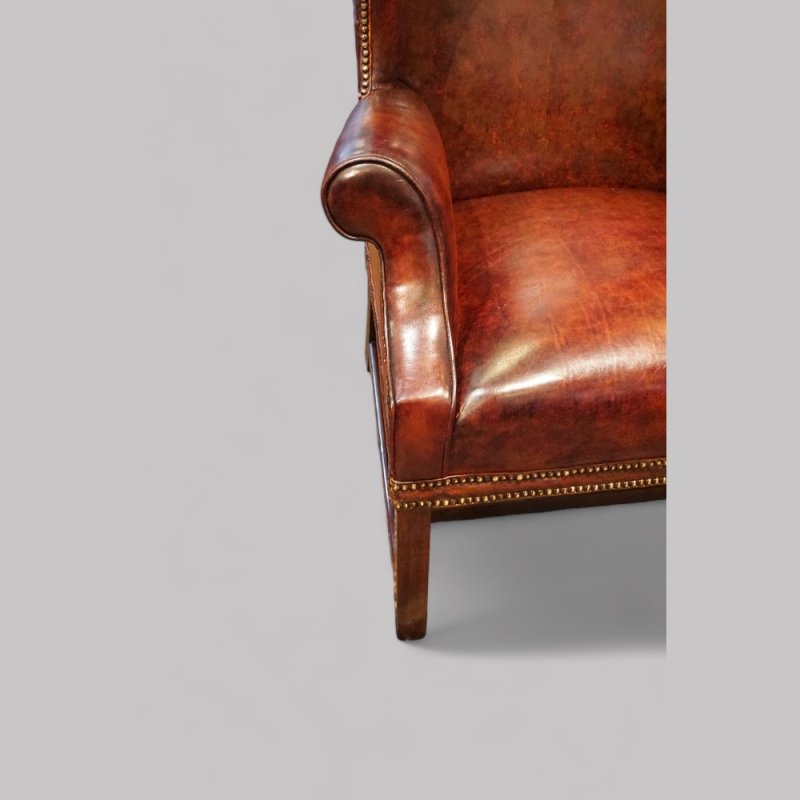 George V tortoiseshell leather wing chair