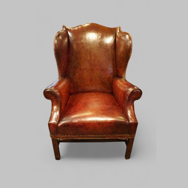 George V tortoiseshell leather wing chair