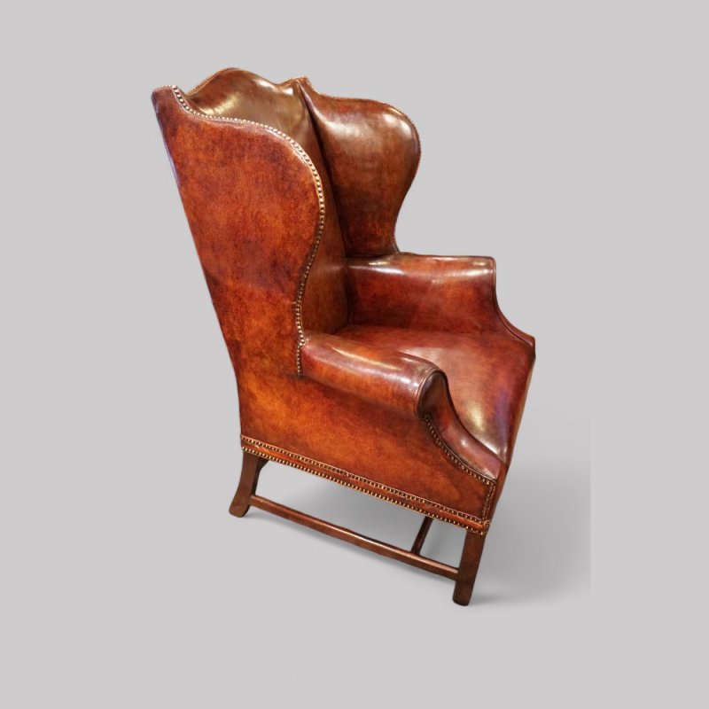 George V tortoiseshell leather wing chair