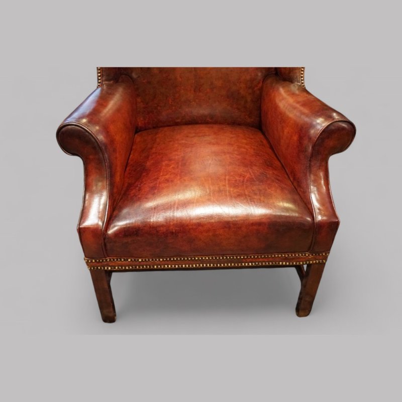 George V tortoiseshell leather wing chair