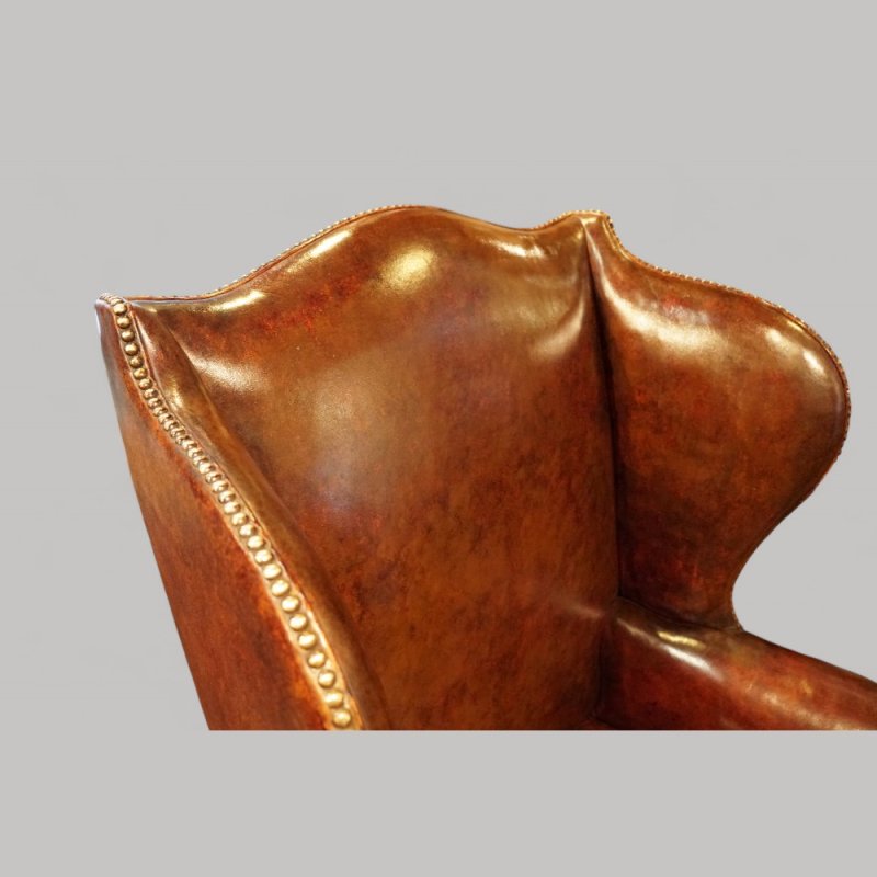 George V tortoiseshell leather wing chair