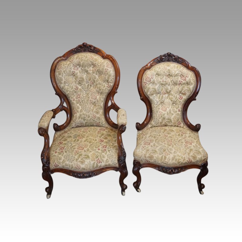 Victorian walnut his and hers chairs