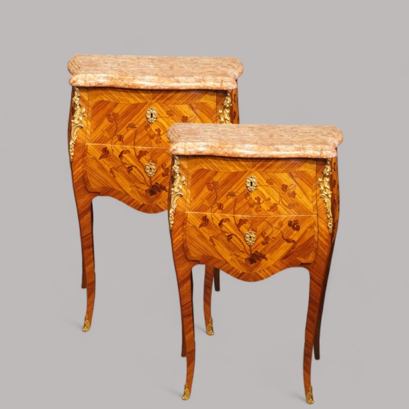 Pair of French inlaid bedside chests