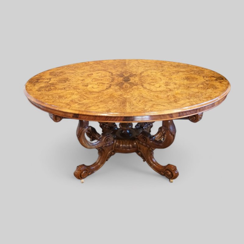 Victorian inlaid walnut basket base table