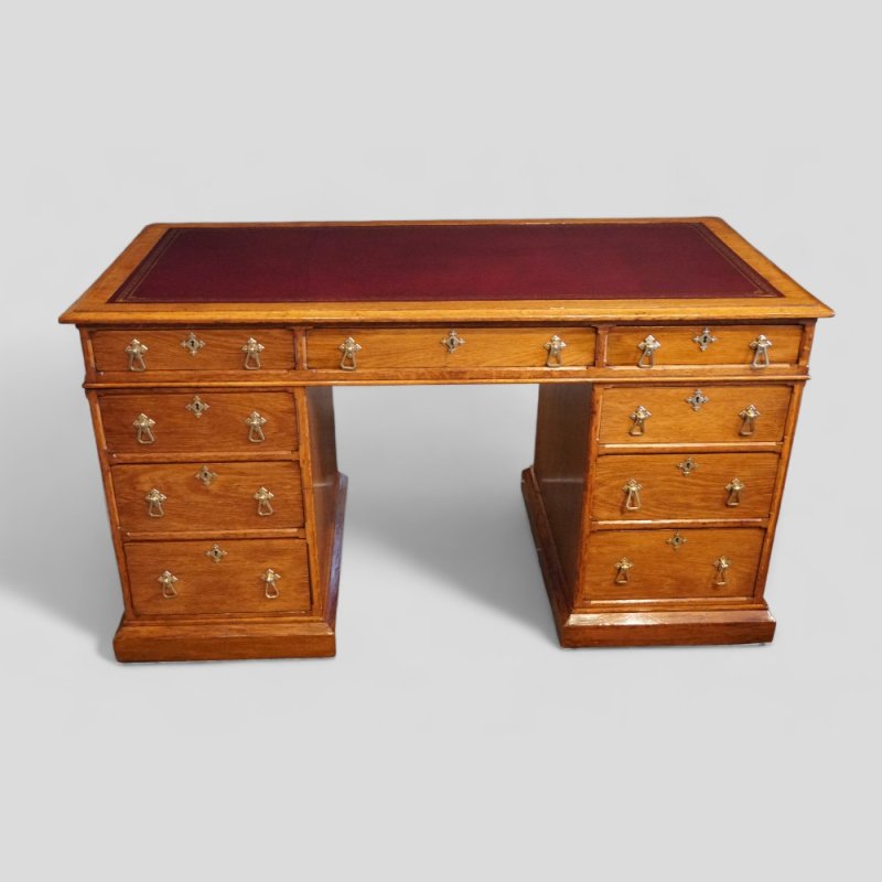 Victorian Gothic oak pedestal desk