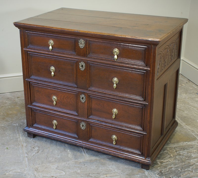 17th Century Moulded Oak Chest Of Drawers.