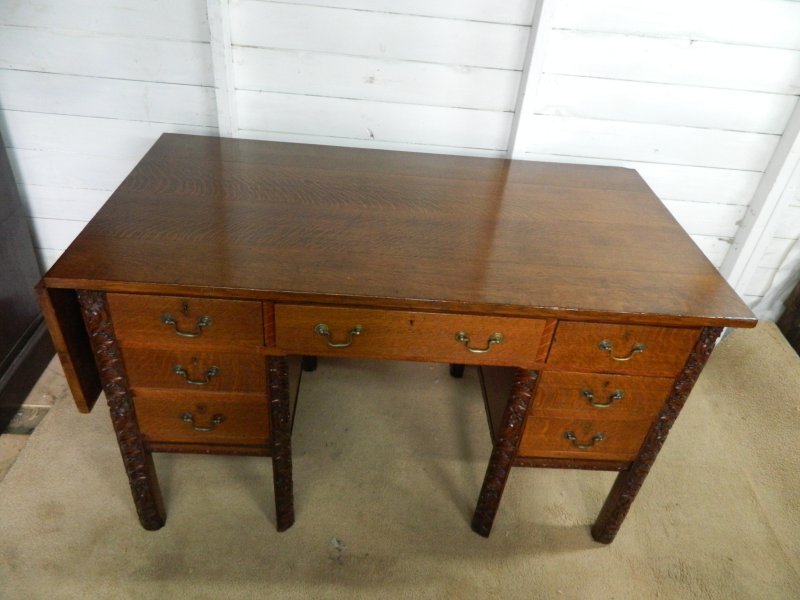 Solid Oak Carved Pedestal desk